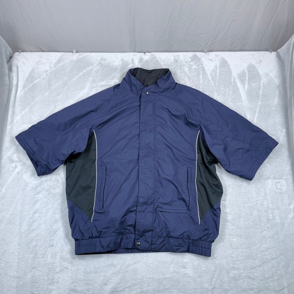 FootJoy DryJoys Windbreaker Full Zip Golf Jacket Mens Large Blue Short Sleeve